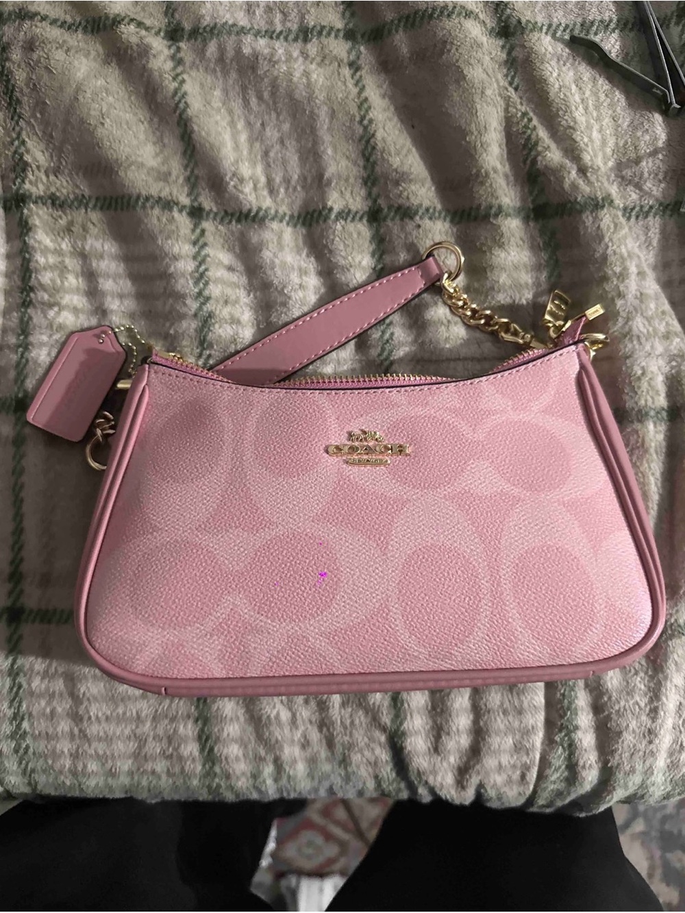 Coach Light Pink Signature Wristlet with Gold Hardware